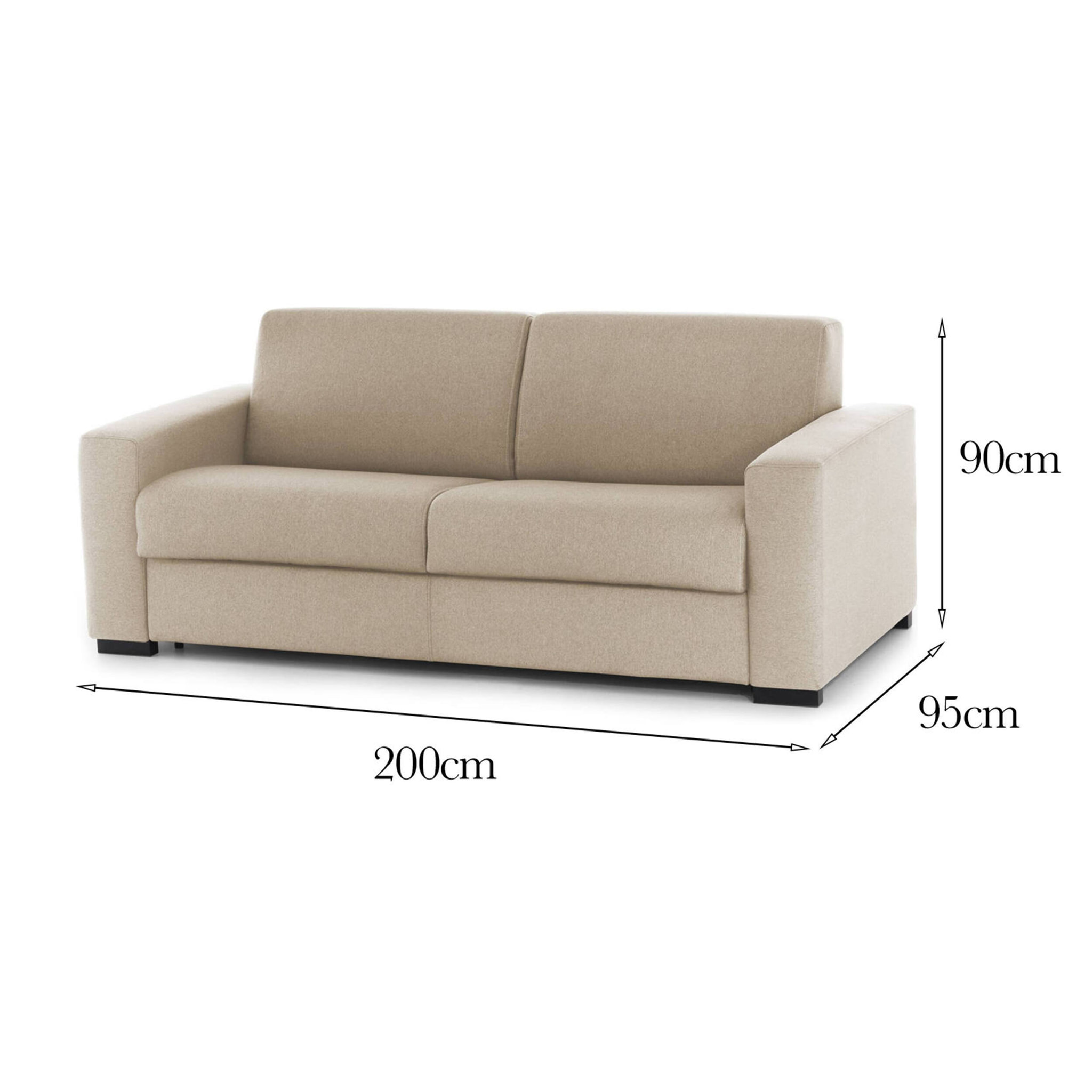 Divano fisso Mara, Divano a 3 posti, 100% Made in Italy, Sofà Soggiorno, in tessuto imbottito, con Braccioli slim, Cm 200x95h90, Beige