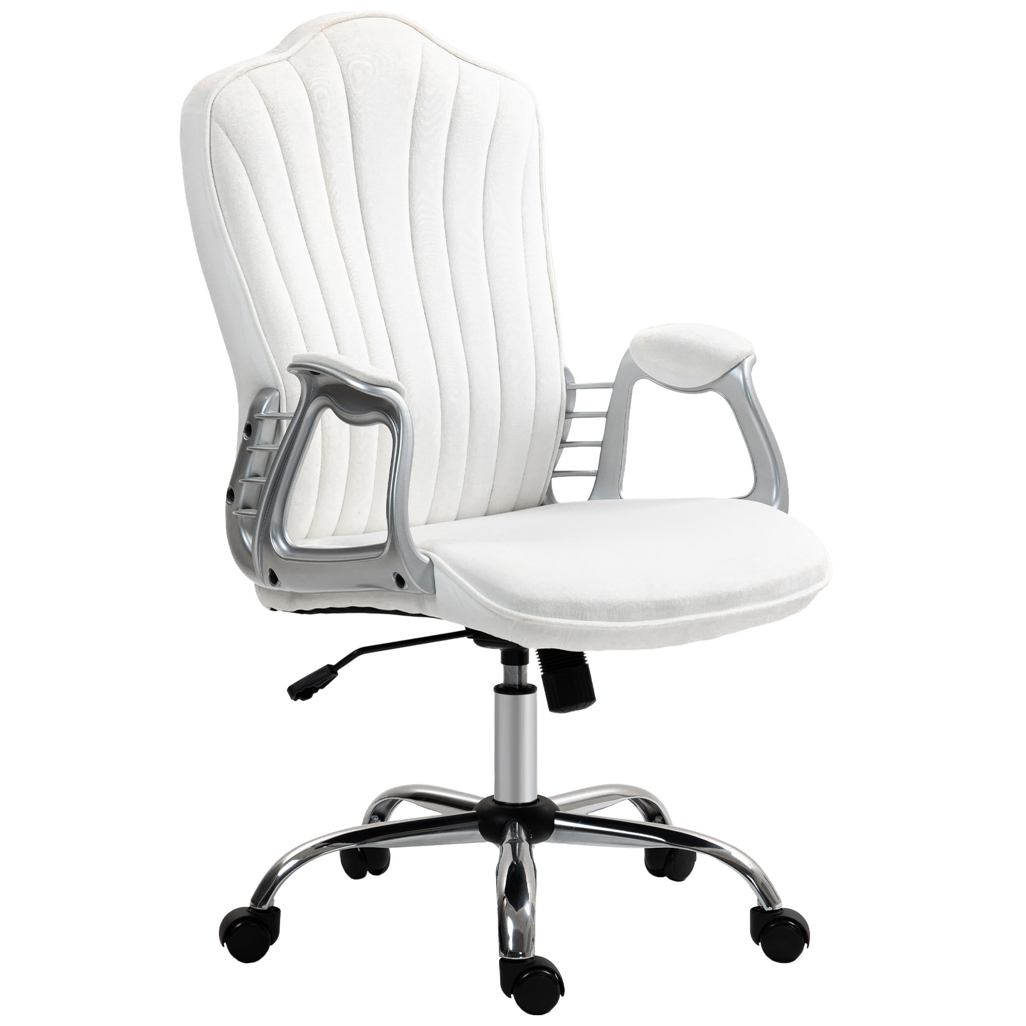 Silla de Oficina Silla de Escritorio Giratoria con Altura Ajustable Reposabrazos Respaldo Curvado Función de Basculante Blanco