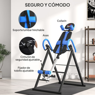Tabla de Inversión Plegable con Bloqueo de Inclinación, Ángulo Ajustable hasta 90°, Banco de Inversión con Cinturón y Almohadillas de Seguridad para Aliviar Espalda, Mejorar la Circulación Azul