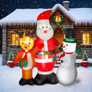 Papá Noel Inflable 150 cm con Reno y Muñeco de Nieve Decoración de Navidad Inflable con Luces LED Inflador Eléctrico para Exterior Jardín Césped