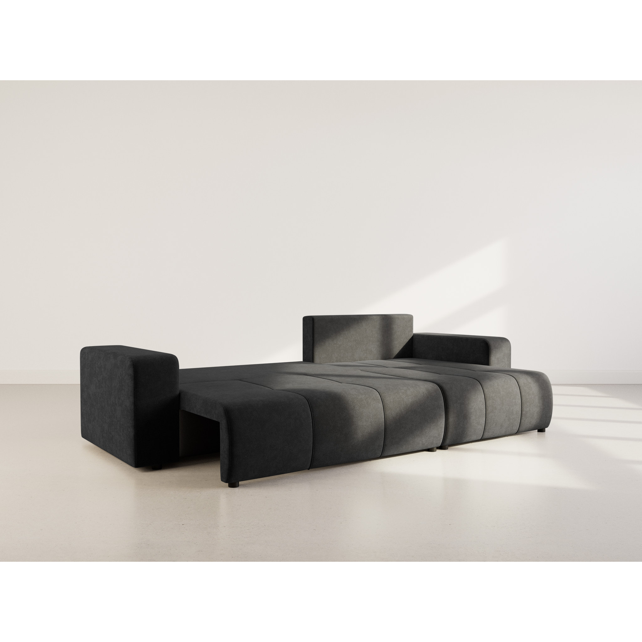 Nicole - Canapé d'angle réversible 5 places convertible avec coffre en tissu - Gris Anthracite