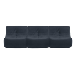 Fauteuil chauffeuse en velours style contemporain 3 places bleu foncé