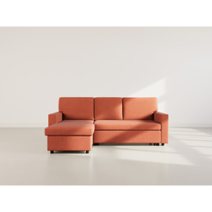 Meiya - canapé d'angle réversible 4 places convertible avec coffre en tissu - Terracotta
