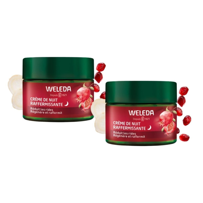 WELEDA - Duo Crème de Nuit raffermissante Grenade et Peptides de Maca- Réduit les rides, régénère et raffermit - Vegan - Certifié Natrue-  Pot 40 ml  x 2