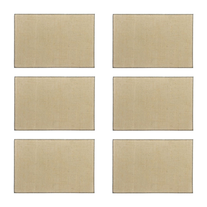 Lot de 6 sets de table en jute et contour gris 45x30cm
