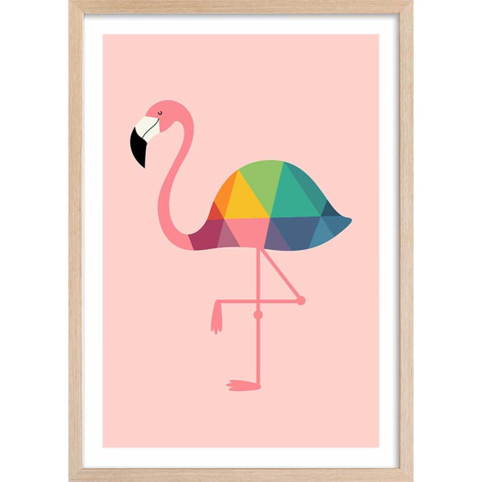 Affiche  flamingo so girly Affiche + cadre en bois - Chêne