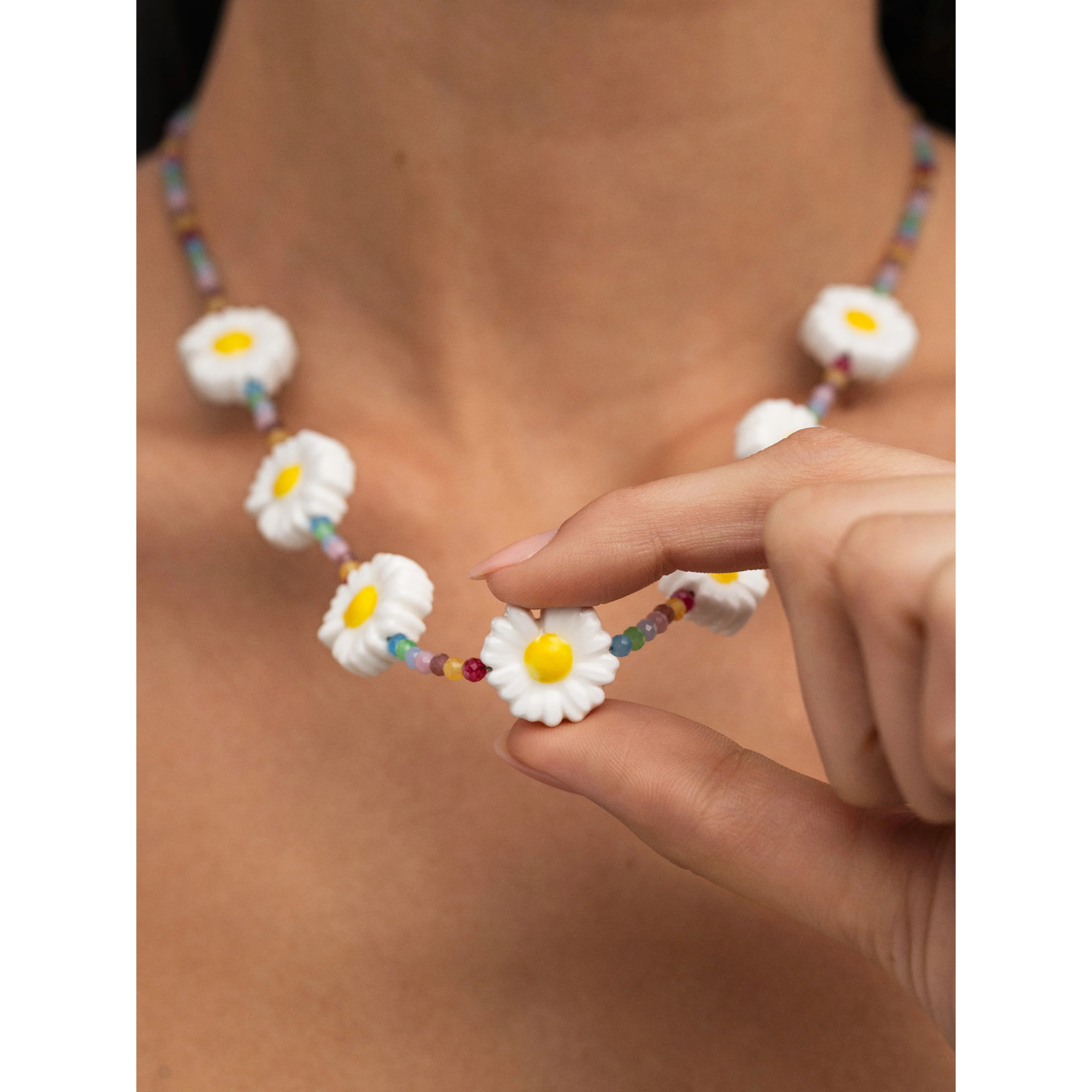 Collar Long Margarita Acero Baño Oro