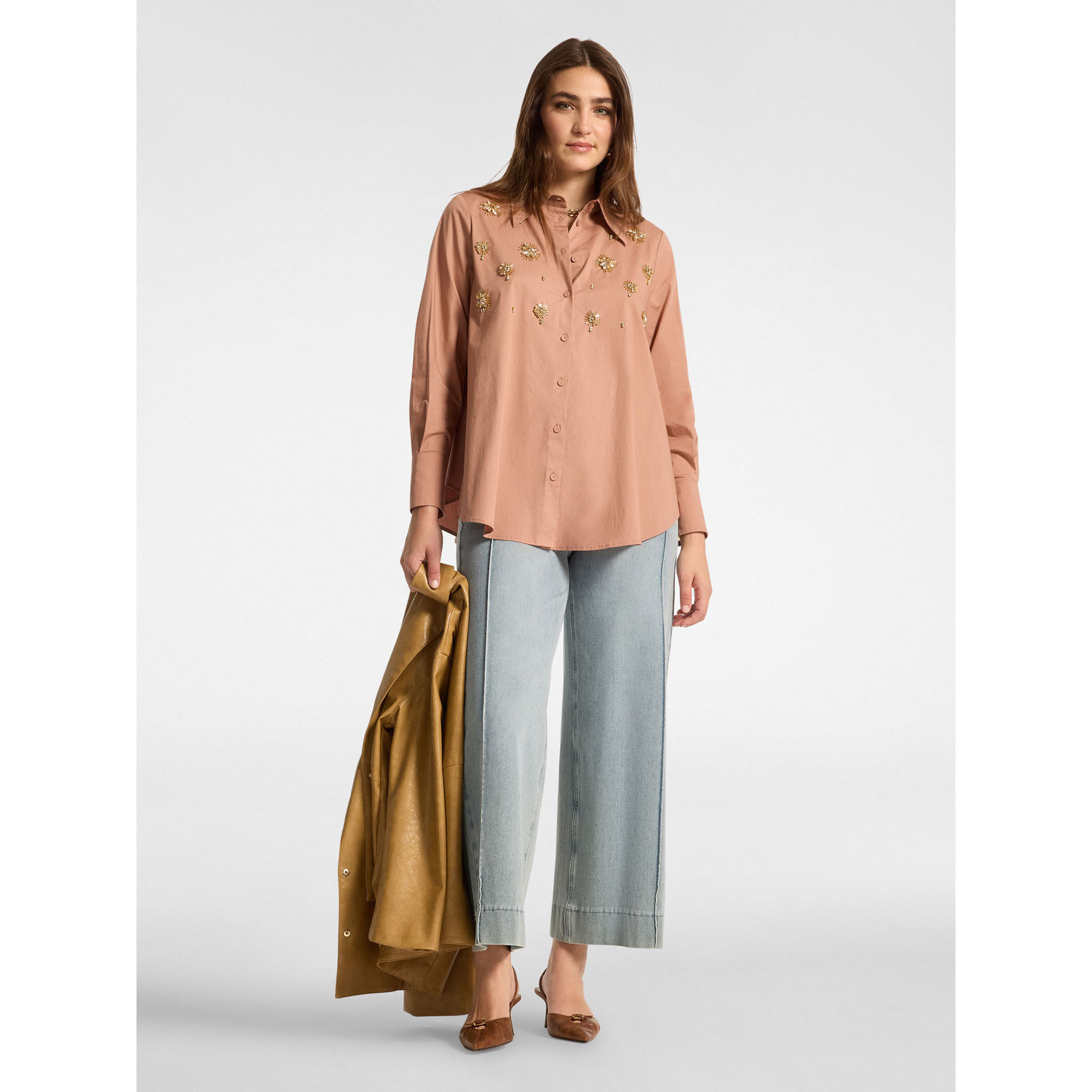 Elena Mirò - Camicia in popeline con ricami - Rosa