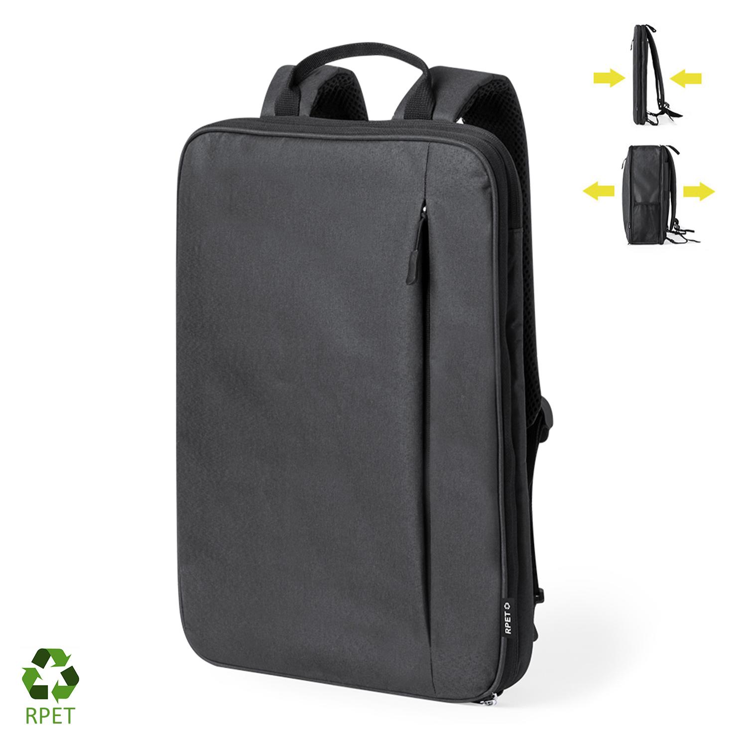 DAM Mochila extensible Weiter porta laptop, para tablet de 10 pulgadas y portátil de 15 pulgadas. Materiales reciclados. 31,5x16x42 Cm. Color: Negro