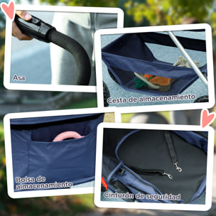 Carrito para Perros Plegable 3 en 1 Cochecito para Mascotas Carrito para Perros Miniatura con Cesta de Almacenaje Ventana de Malla Portavasos y 2 Ruedas Universales 76x50x102 cm Azul Oscuro