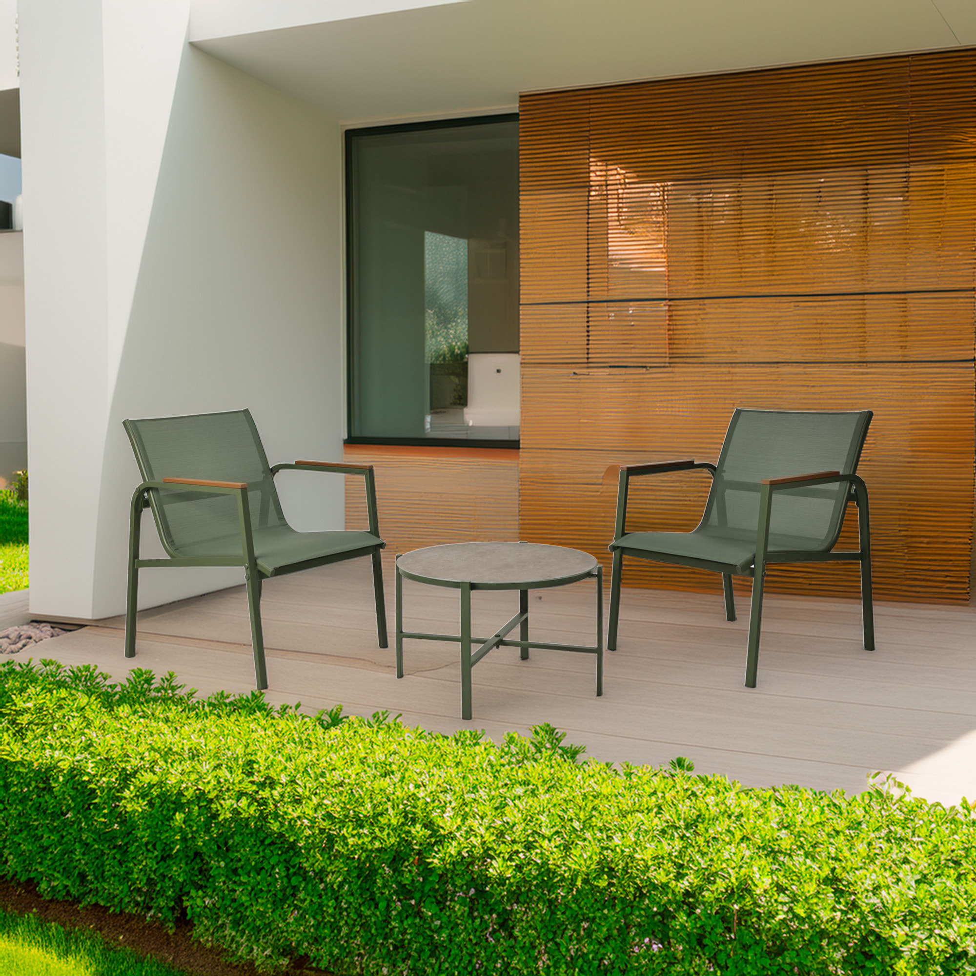 Well Home Conjunto de Muebles de Jardín de 3 piezas color Verde de diseño en acero galvanizado