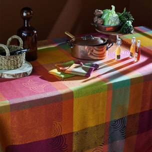 Serviette pur coton motif jacquard multicolore Mille rainures flamboyant