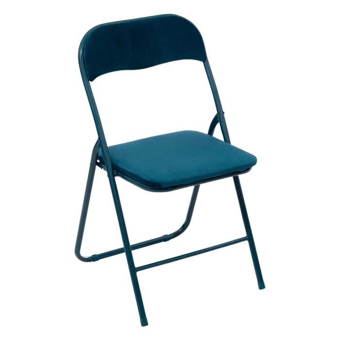 Chaise pliante en velours bleu