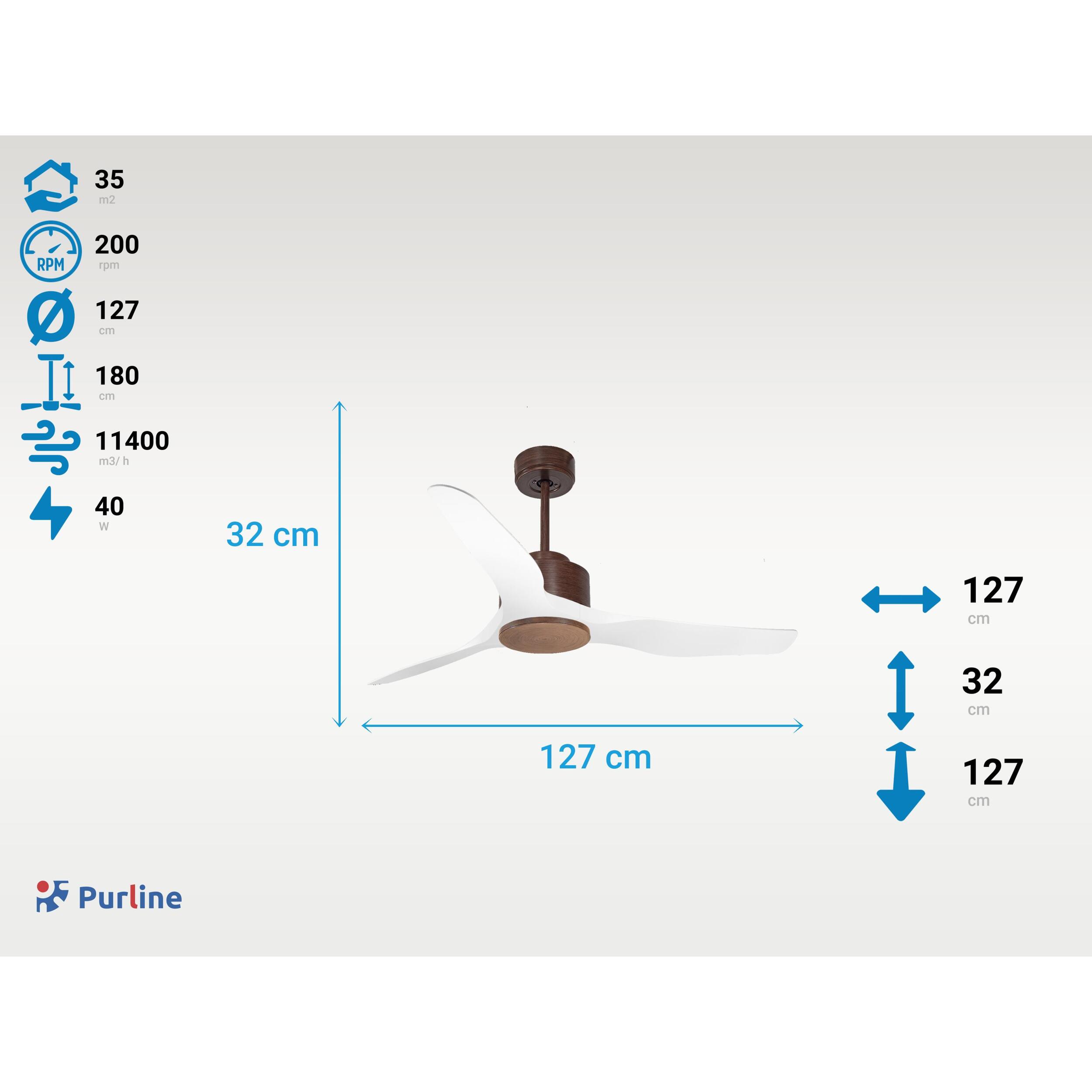 Ventilateur de plafond ø127 cm avec Wifi Réversible Hypersilence 40   W brun