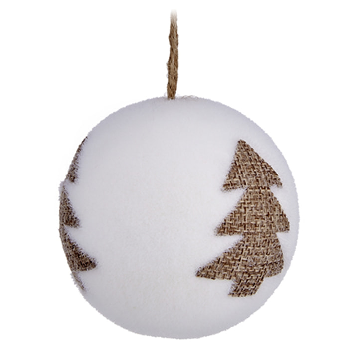 DAM Juego de 3 bolas 8cm blancas de navidad, diseño árbol marrón. 7,8x7,8x7,8 Cm. Color: Blanco