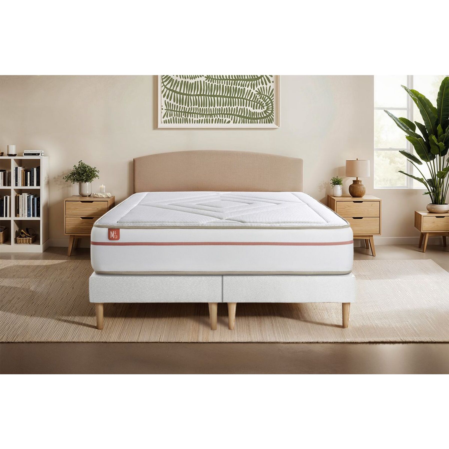 Ensemble Matelas Le Paisible - 24cm - Mémoire de forme - Matériaux éco-responsable - Sommier Tapissier Blanc