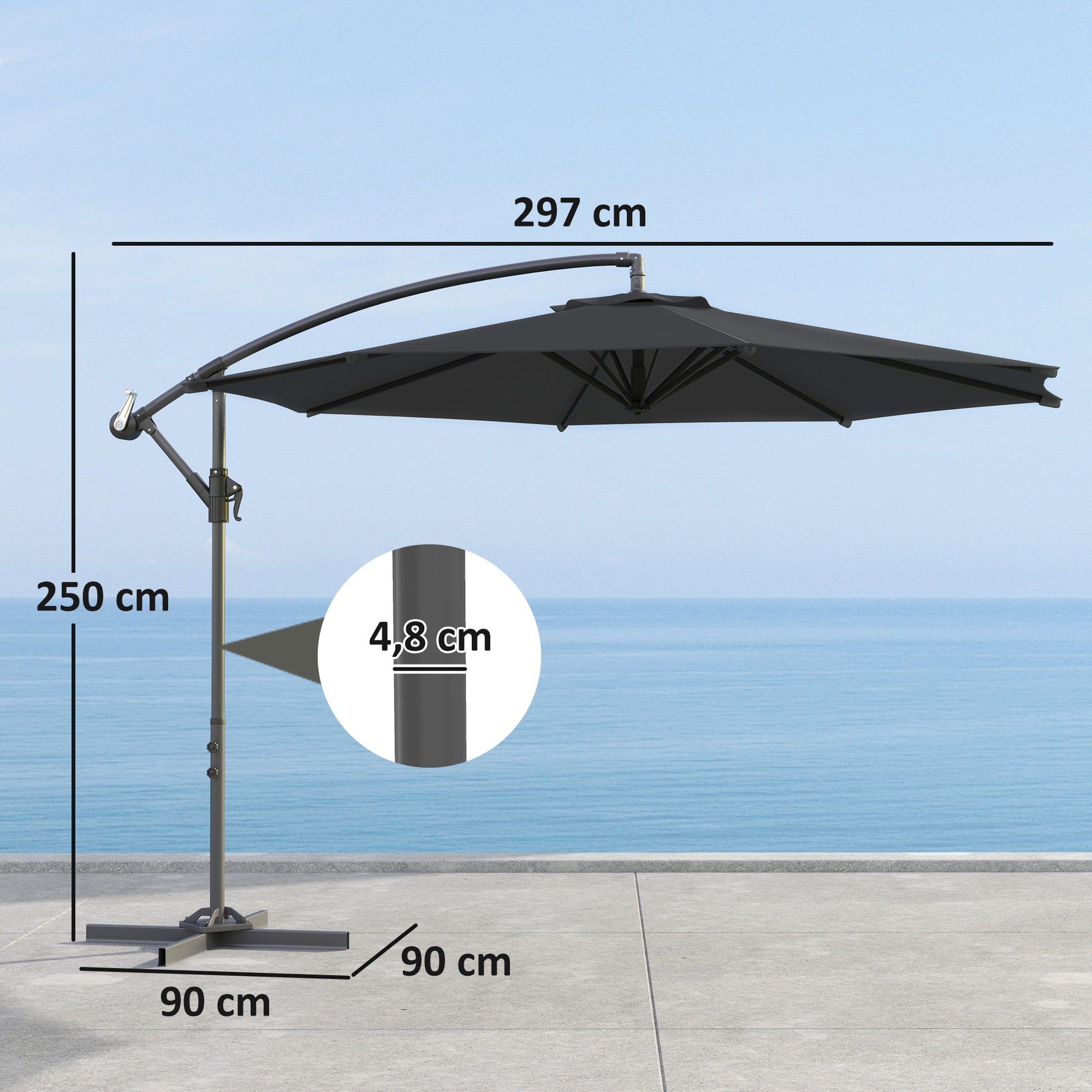 Parasol déporté octogonal Ø3 m – Rabattable – Pied en croix