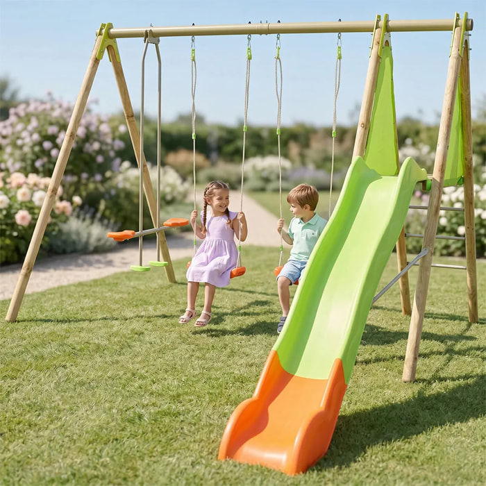 Balançoire en bois poutre métal Techwood OPTIMA Trigano 2,30 m avec toboggan