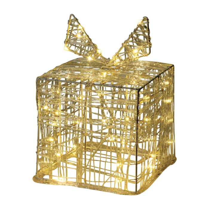 Caja de regalo navideña decorativa con 30 micro leds blancas cálidas 15x15x15cm