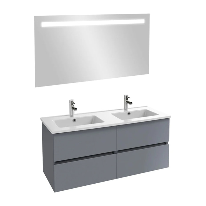 Meuble double vasque 120 cm Tolbiac gris anthracite + miroir led