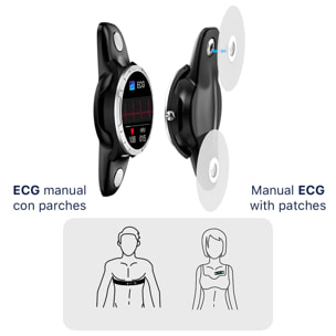 Smartwatch X3 con monitor de tensión y O2 en sangre. Incluye banda para pecho. Informe VFC y ECG 24 horas.