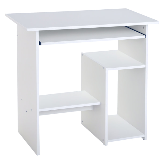 Bureau informatique compact 80 x 45 x 75 cm - espace unité centrale, étagère, tablette clavier - effet bois blanc