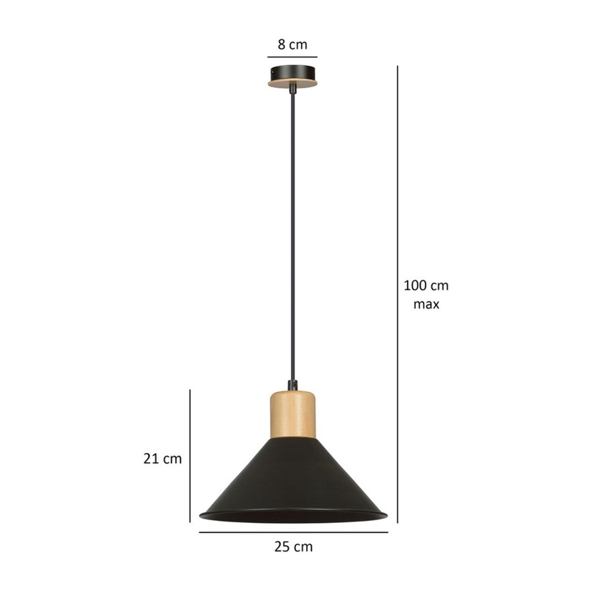 Lampada a sospensione ROWEN in acciaio nero e legno
