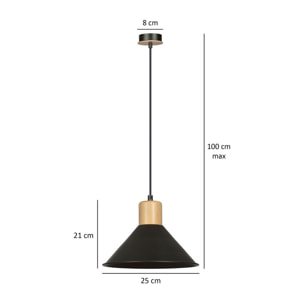 Lampada a sospensione ROWEN in acciaio nero e legno