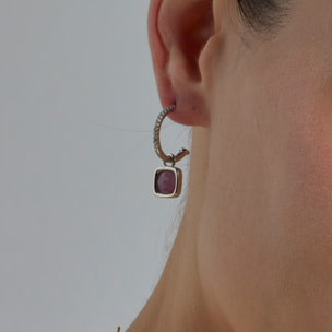 Pendientes de Cristal Morado acabados en oro amarillo de 18K