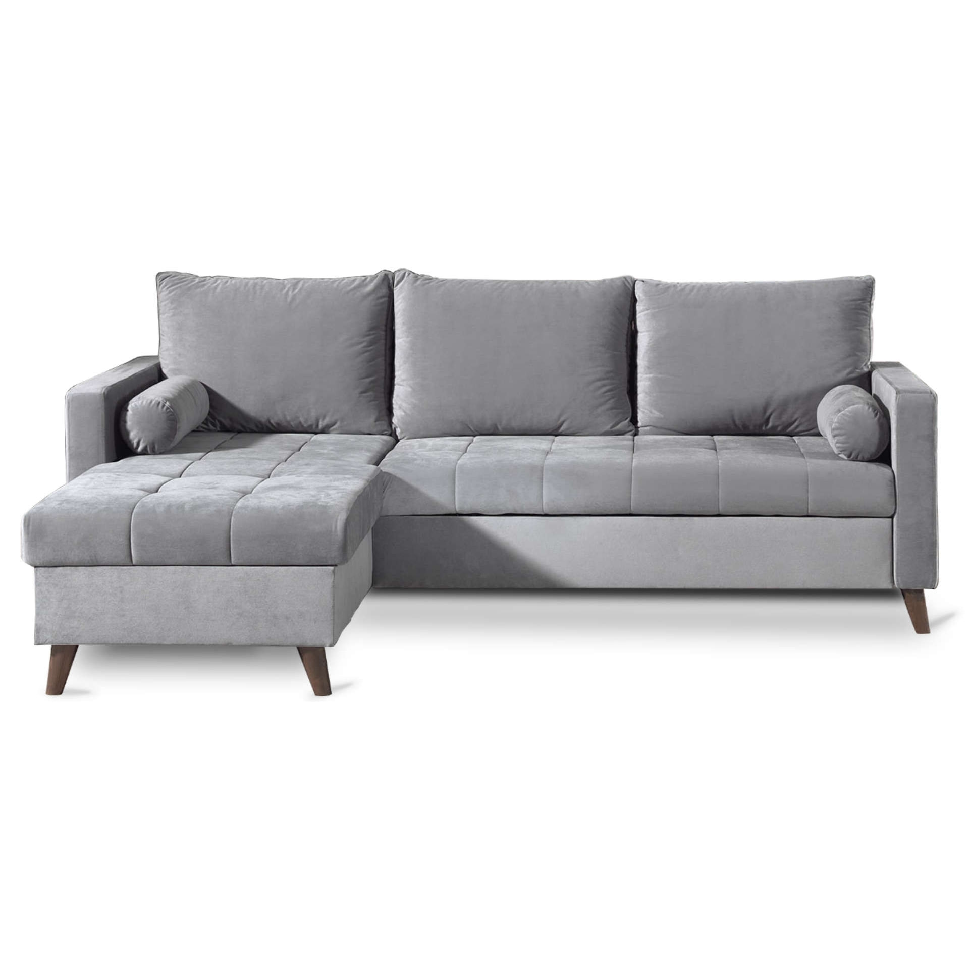 POLAR - Canapé d'angle réversible convertible - en velours au design scandinave - 4 places - Gris clair