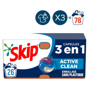 78 lavages - Capsules 3en1 SKIP Lessive Active Clean (Lot de 3x26)