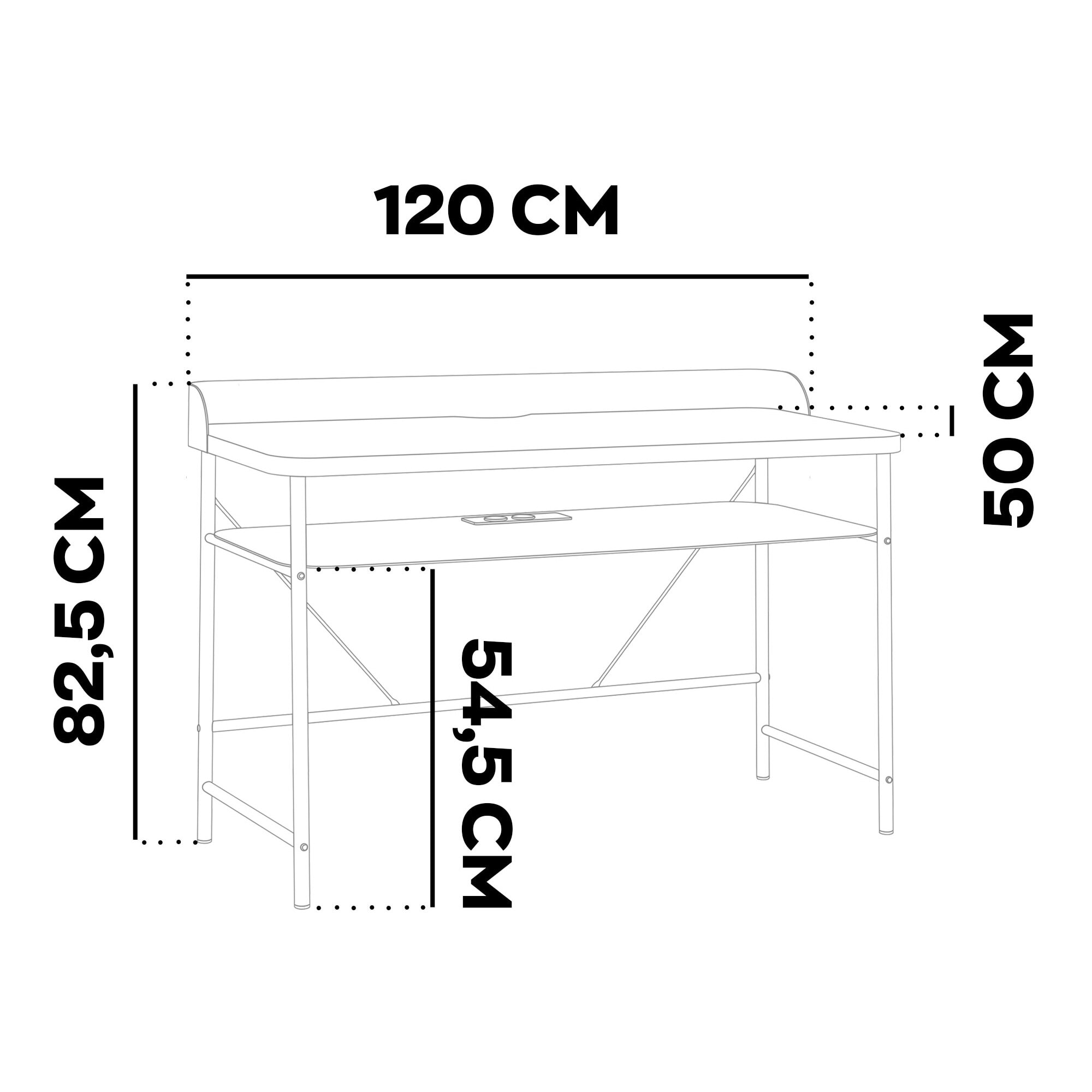 Hariyang - Scrivania in metallo con ripiano in legno 120x50 cm dotata di 2 prese shuko e 2 porte USB