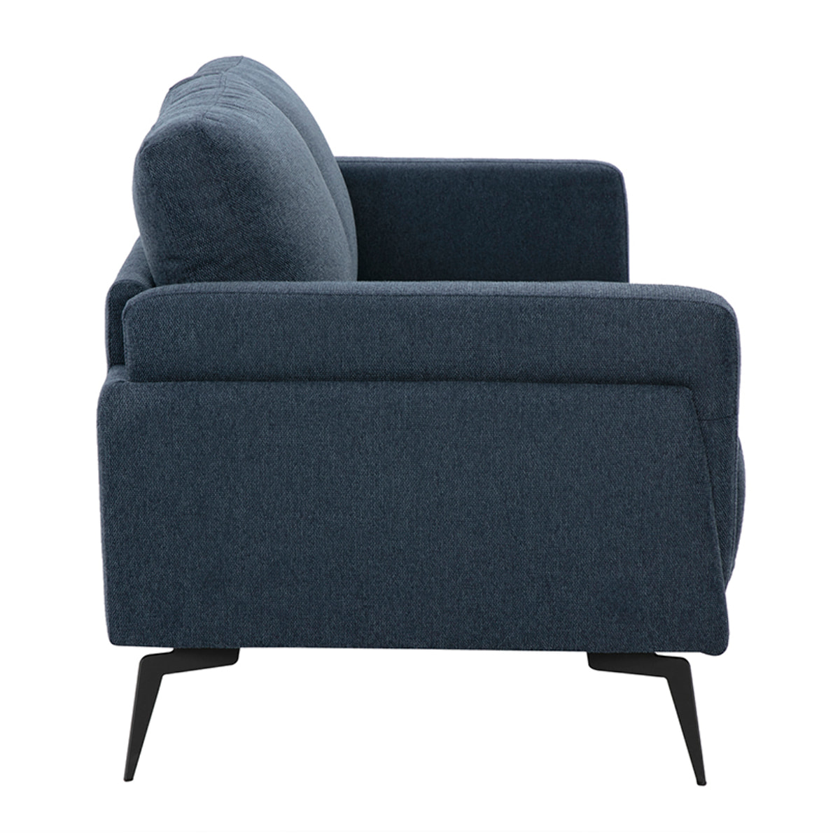 Canapé design 2 places en tissu effet velours texturé bleu foncé et métal noir MOSCO