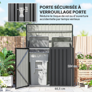 Cache poubelle acier 2 portes verrouillables couvercle relevable gris