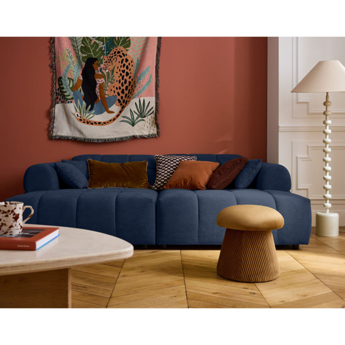 Ray - canapé droit 4 places avec double méridienne - assise profonde - en tissu texturé - Bleu