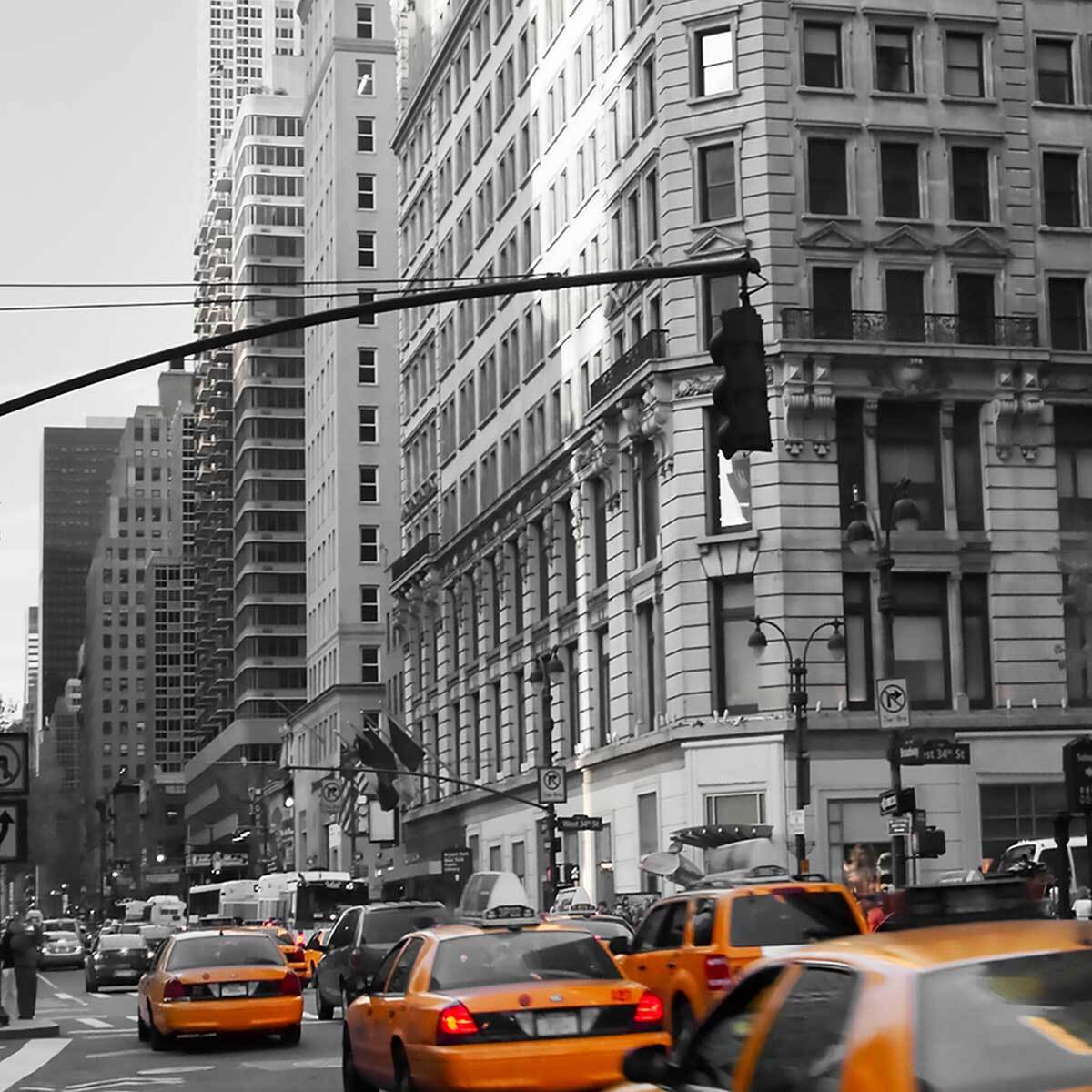 Affiche encadrée New York taxis jaunes Affiche + cadre en métal - Noir