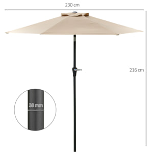 Outsunny Sombrilla de Jardín Ø230x216 cm Parasol de Terraza Basculante Apertura Manual Impermeable para Patio Piscina Caqui