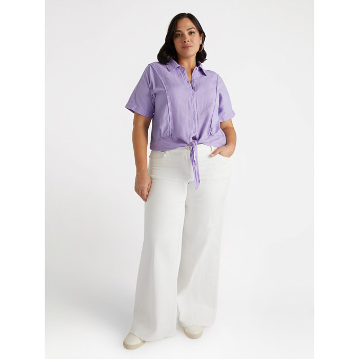 Fiorella Rubino - Camisa de lino con nudo en el bajo - Violeta