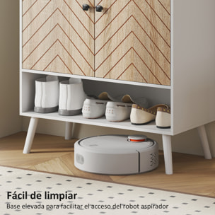 Zapatero de 2 Puertas con Diseño en Espiga, Zapatero Entrada Recibidor con Estantes Ajustables, Compartimento Abierto, para 15 Pares de Zapatos, 75x35x97 cm, Blanco y Natural