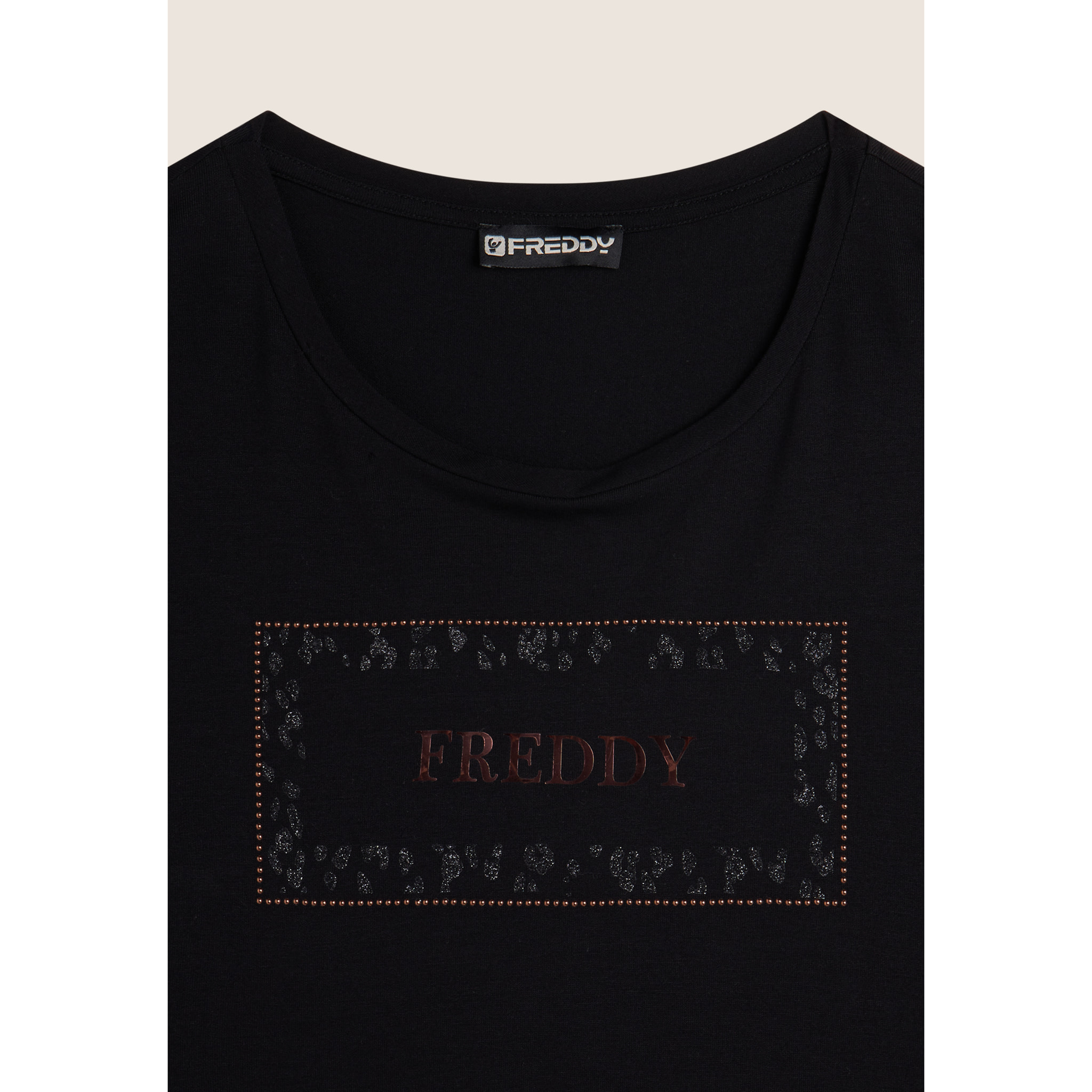 T-shirt donna manica lunga con stampa animalier oro rosa