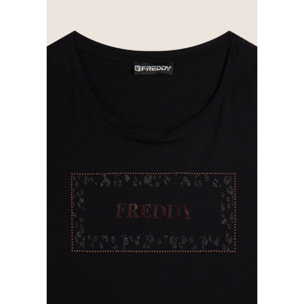 T-shirt donna manica lunga con stampa animalier oro rosa