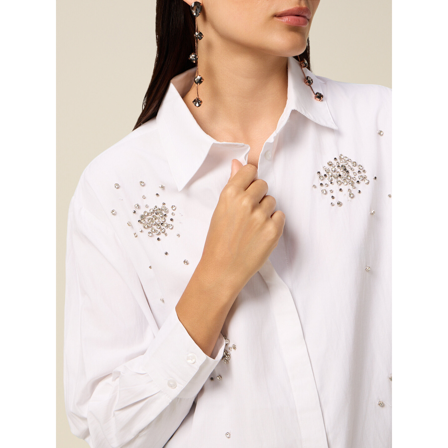 Oltre - Camisa de gabardina con aplicaciones - Blanco
