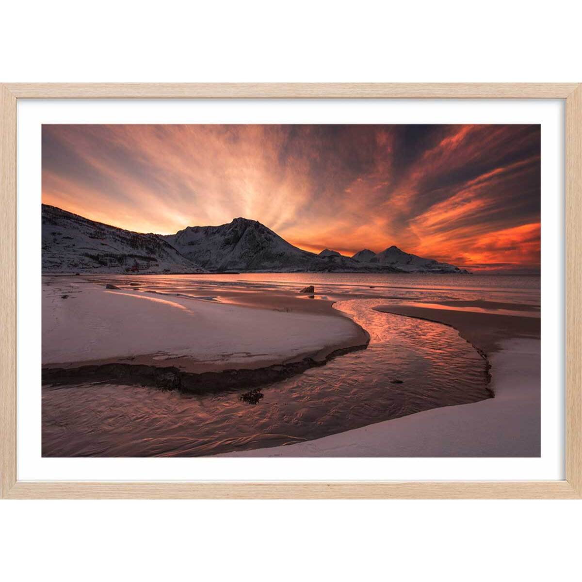 Affiche paysage Golden sunset Affiche + cadre en bois - Chêne