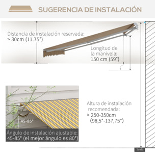 Toldo Manual Retráctil 350x250 cm Toldo para Balcón con Manivela de Metal Impermeable y Anti-UV Toldo Enrollable de Exterior para Jardín Terraza Ventanas Gris y Amarillo