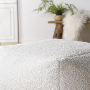 AGATHE - Pouf carré 53x53cm tissu bouclette blanc