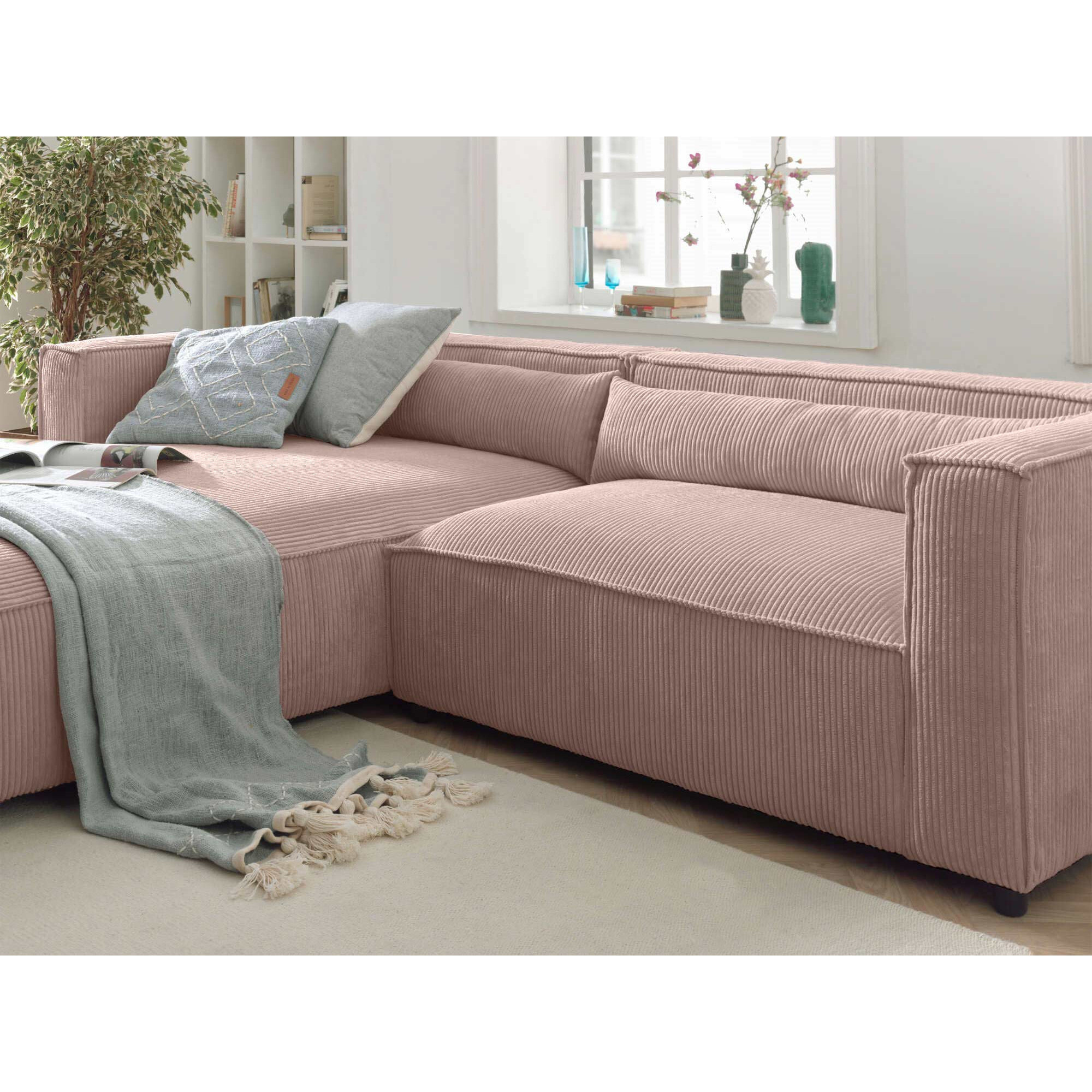 Ela - canapé d'angle gauche 4 places - en velours côtelé - style contemporain - Rose