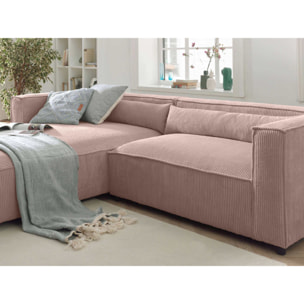Ela - canapé d'angle gauche 4 places - en velours côtelé - style contemporain - Rose