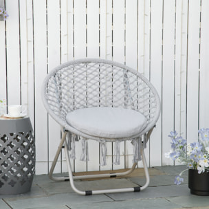 Loveuse fauteuil rond de jardin fauteuil lune papasan pliable grand confort macramé coton polyester gris