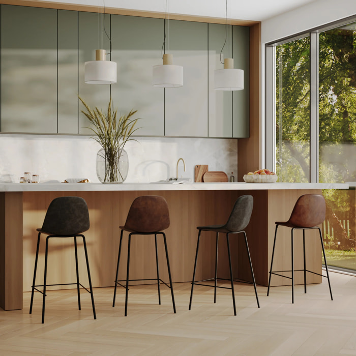 Pack 4 chaises pour îlot central marron et gris/noir 65 cm - Henrik