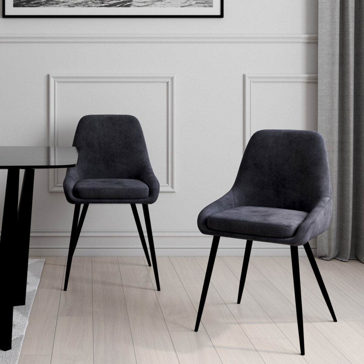 Chaises Olivia velours gris foncé pieds métal - lot de 2